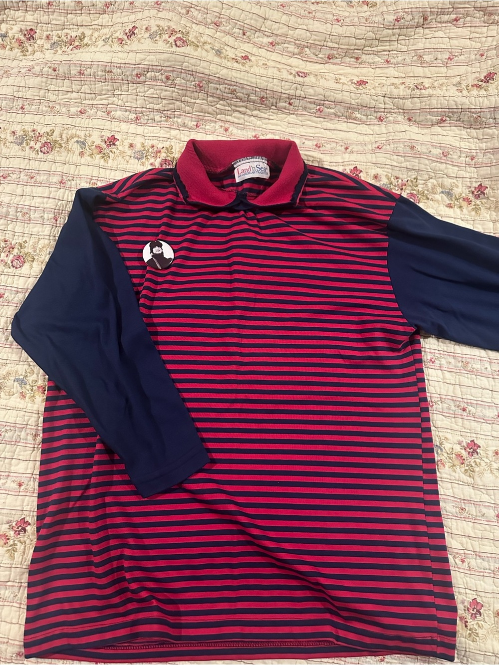 Land’n Sea Striped Polo Shirt Red Navy Mens M Golf Casual Y2K / 90s Unisex VTG